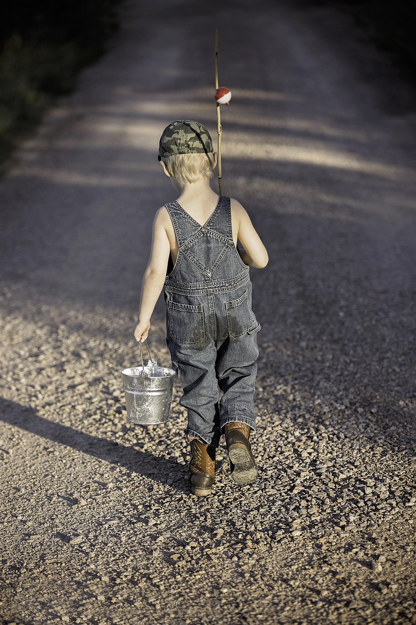 our-services-02 boy, child, fishing rod, bucket, fishing, fisherman, kid, young, small, nature, childhood, walking, summer, adventure, lifestyle, outdoors, back view